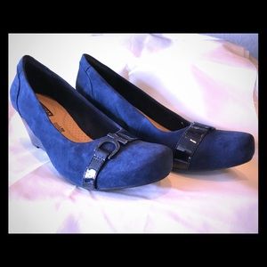 Clarks, Navy leather wedges. Brand new!